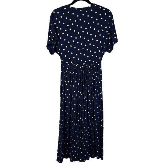 Boden Navy Blue & Gold Polka Dot Midi Dress with Pockets Women's US 4 Petite - Picture 2 of 9